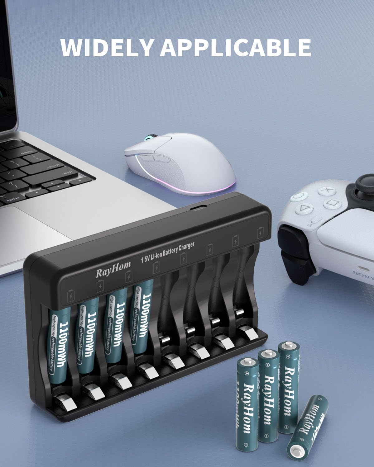 Rechargeable AAA Lithium Batteries with Charger, 8Pack Li-ion Triple a Battery, 1.5V 1100 mWh High Capacity, Cycle Times Over 1000